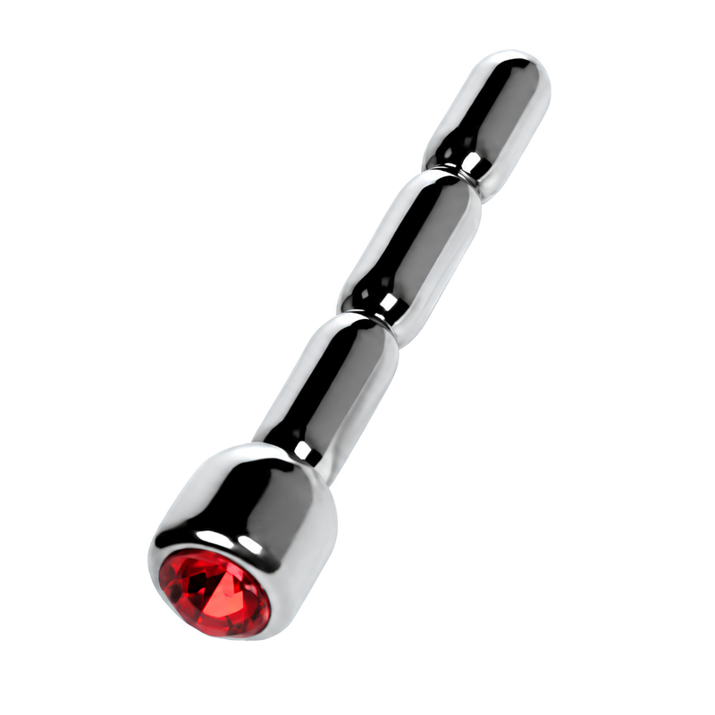 Silver Metal Urethral Plug w Ruby Rhinestone Metal
